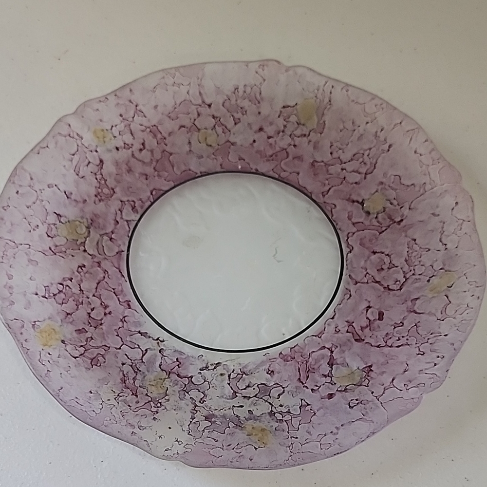Ilanit Olamtov Elegant Pink Floral Glass Plate Israel